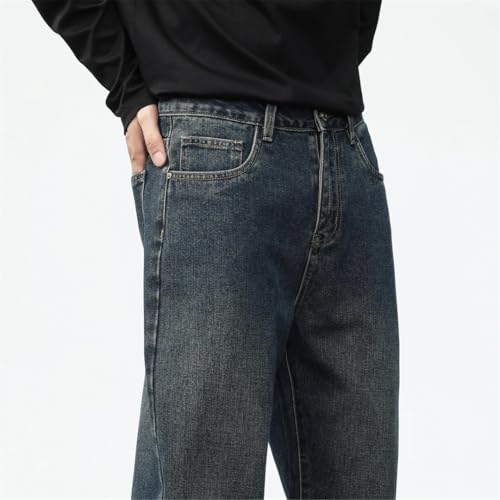 Men's Curved Jeans Mid-Rise Zippered Vintage Jeans Loose Wide-Leg Pants3