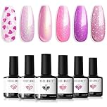 Modelones Gel Nail Polish, 6 Colors Pink Nude Purple Gel Nail Polish Set Soak Off Glitter Mermaid Nail Drawing Gel Polish Swirl Shell Thread Effect Nail Art DIY Manicure Salon and Home for Women