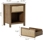 YAUKOMEL Farmhouse Nightstand, Mid Century Modern Bedside Table with Opening Storage,Large Side Table with Drawer,Rattan Boho Night Stand,Wooden End Table,Handmade Solid Wood Handle,Walnut CAACTG65BR