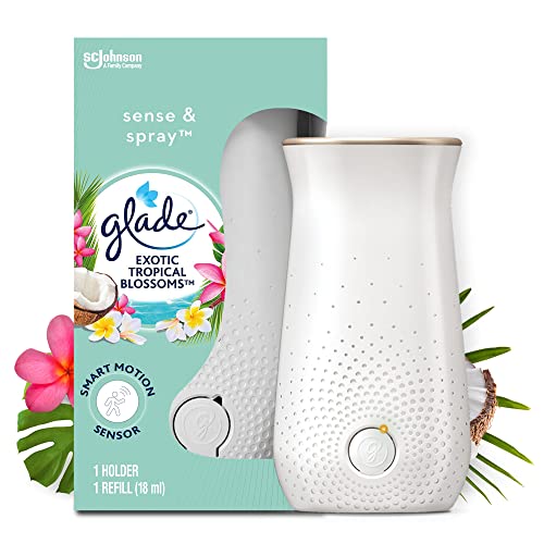 Glade Sense & Spray Air Freshener Holder and Refills, Motion Activated Automatic Odour Eliminator for Home, Tropical Blossoms, Pack of 4 Starter Kits, (4 x Holder and 4 x 10 ml Refill)