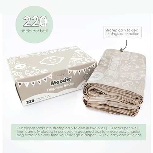 NEW Baby Disposable Diaper Sacks (220 BAGS in TOTAL) 7.5\" x 15\" | UNSCENTED Easy to Tie Diaper Bags Disposable | Leak Proof Diaper Trash Bags | Essential Item for Diaper Change on the Go - Thumbnail 7