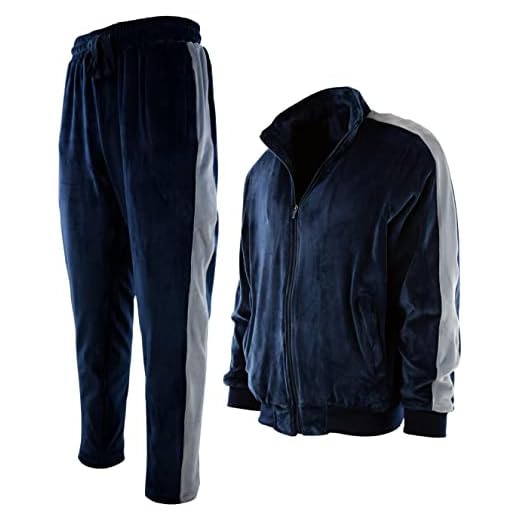 Mens Luxury Touch Velour Set with Zippered Pockets (210-Navy, X-Large)