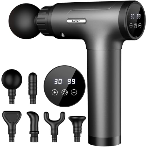 Gvber Deep Tissue Massage Gun, Super Quiet Portable Electric Sports Massager, Mini Handheld Massage Gun with Carrying Case, Contains 6 Accessories (Gray)