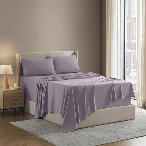 Image of Nestl Split King Bed Sheet Set - Grayish Purple - 5-Piece Deep Pocket | Instantly Soft, Night-One Ready (No Wash Required). Fits 16-Inch Deep Pockets, 360-Degree Elastic Grip