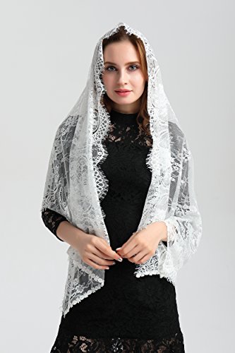 Leimandy Wedding Vintage Floral Lace Scarf Mantilla Veil Catholic Lace Shawl Party Wraps S04 (Ivory) - Thumbnail 3