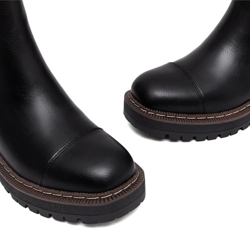 Athlefit Black Chelsea Ankle Boots for Women Platform Chunky Low Heel Boots Slip On Fashion Elastic Lug Sole Booties Size 7 by Athlefit - Image 5