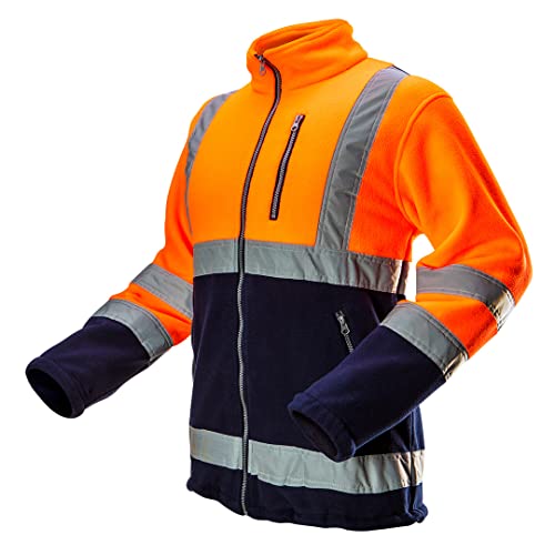 Neo Tools Herren Warnschutz-Arbeitsjacke, Stehkragen, langarm, Obermaterial Fleece 280 g/m2 aus 100% Polyester, mit reflektierenden Streifen, Größe:M, orange