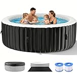 Meulbaty Inflatable Hot Tub, Blow Up Portable Hot Tub, Leak-Proof PVC Outdoor Spa with Strong Air Jets, Heater Pump and Insulated Cover 2-4 Person Round 120 Air Jets 180x180x63.5cm