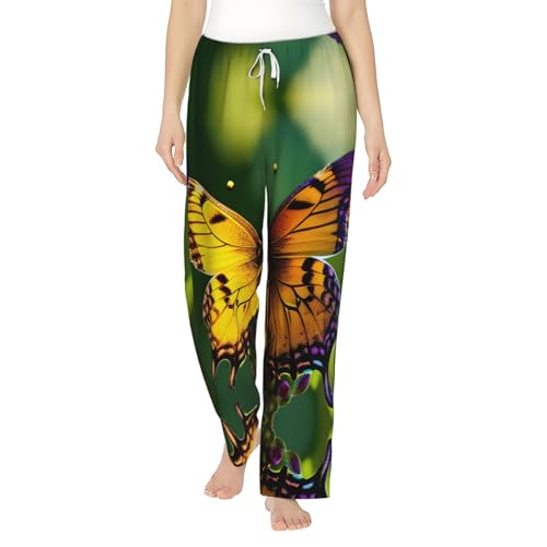 Pantalon de pyjama doux imprimé papillon pour femme avec coupe ample et jambes larges