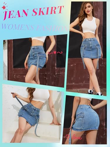 Cargo Skirt Women y2k Button Mini Jeans Skirt Denim Skirt with Pocket Low Waist - Image 5