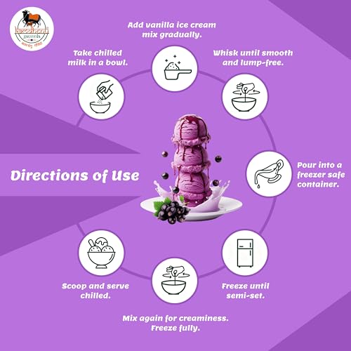 Image of Kamdhenu Gauveda Black Currant Ice Cream Mix Powder 150g - Instant Homemade Blackcurrant Ice Cream Premix | No Machine Needed | Eggless & 100% Vegetarian | Makes 500ml+ Soft Serve & Frozen Dessert
