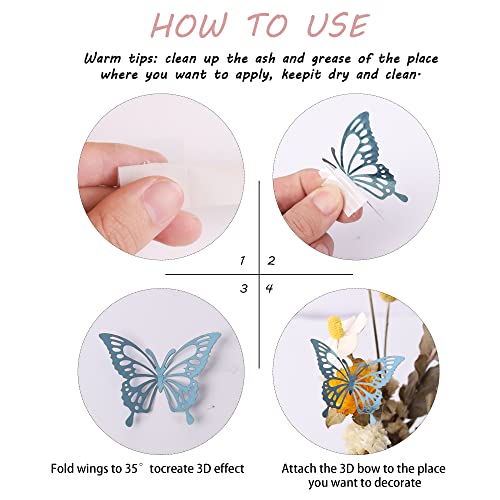 40 Pcs Laser 3D Butterfly Cupcake Toppers Hollow Arts Butterfly Cake Decorations For Baby Shower Wedding Fairy Birthday Party Supplies Butterfly Wall Sticker Decoration Mixed Styles Sky Blue #TOP2