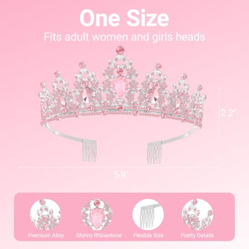 Birthday Tiara and Crown with Sash, Birthday Tiara for Women Party (Pink)