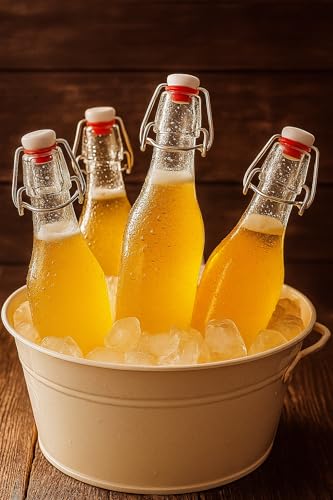 Image of Clear Glass Bottles with Airtight Swing Top Lids - Leakproof Reusable Round Glass Jars for Water, Juice, Kombucha, Milk, Vinegar, Oil & Beverages - Pack of 4 (Clear)