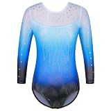 ZNYUNE Mädchen Gymnastikanzug mit Pailletten B419 Blackblue 8A