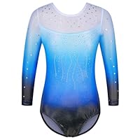 ZNYUNE Kinder Gymnastik Trikot mit Pailletten Mädchen Gymnastikanzug Langarm in Tüll B419 BlackBlue 12A