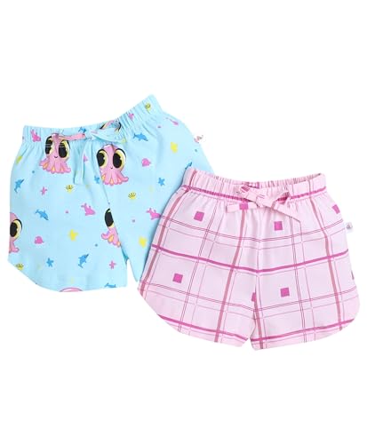 Image of BUMZEE Sky Blue & Pink Girls Shorts Pack of 2 (Peb9218)