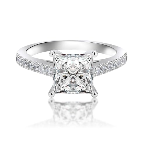 1-2CT Princess Cut Moissanite Engagement Ring,Elegant 18K White Gold Plated 925 Sterling Silver Promise Ring for Women