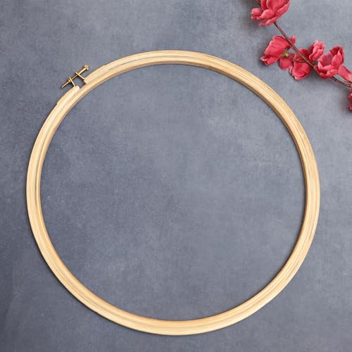 Image of EmbroideryMaterial 12 Inch Round Wooden Embroidery Hoop Ring with Brass Screw | Large Embroidery Frame for Hand Embroidery, Cross Stitch & Fabric Painting (1 Piece)