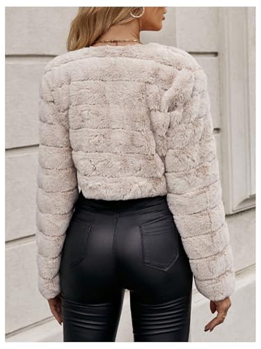 Verdusa Women's Faux Fur Cropped Jacket Solid Open Front Long Sleeve Outerwear Flannel Fuzzy Crop Coat2