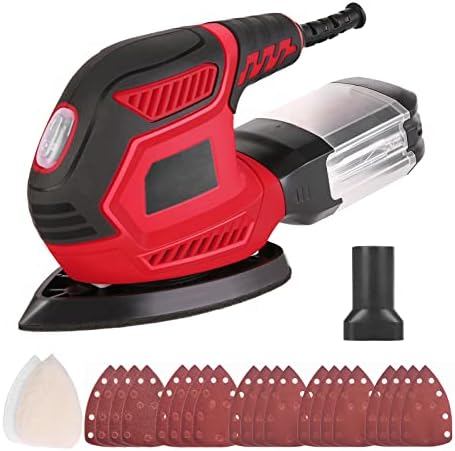 Karlak Detail Sander 1.6A 200W 14000 OPM Compact Sander Efficient Dust Collection System with 2pcs Polishing Pads & 20pcs Sandpapers for Tight Spaces Sanding/Polishing in Home Decoration & DIY