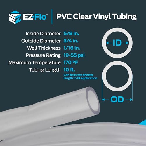 Image of Eastman 5 /8 Inch ID (3 /4 Inch OD) PVC Clear Vinyl Tubing, 10 Foot Length, 98570 (Pack of 8)