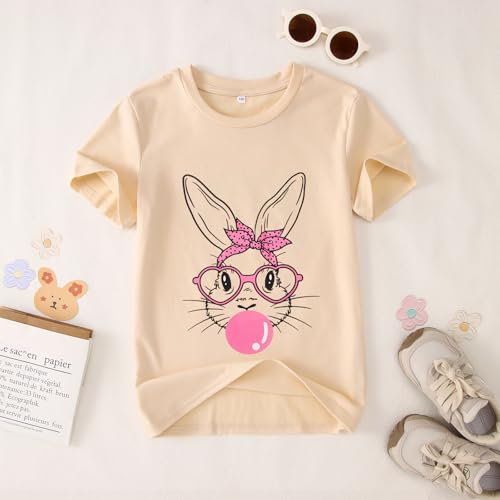 CM C&M WODRO Kids Girl Easter Shirt Cute Bunny Glasses T-Shirt Short Sleeve Funny Happy Easter Rabbit Graphic Tees Tops4