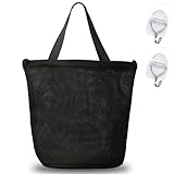 【透けにくい黒メッシュ】ランドリーバッグ トート型 23L 自立式 洗濯ネット フック付き 一人暮らし 出張 ジム用