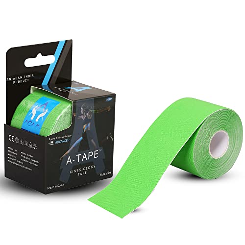 A-TAPE Made in Korea Kinesiology Tape for Physiotherapy Kinesio Tape for Sports Injury Pain Relief Athletic Therapeutic Muscle Tape (5 cm * 5.0 m) (Green)
