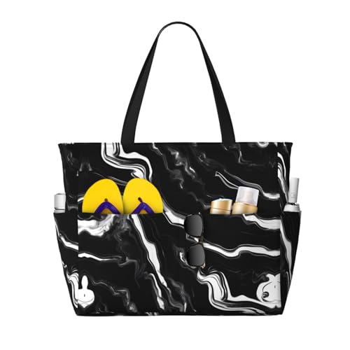 Sac à bandoulière imperméable marbre noir et blanc grand sac de voyage pour femme taille unique