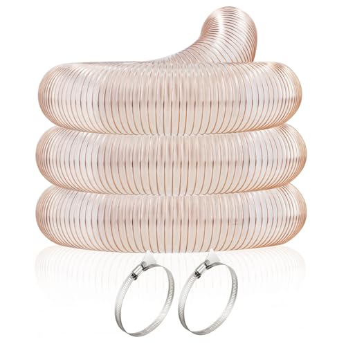 JUYO VONSAN 4 inch PU Dust Collection Hose 10ft Heavy Duty Flex Clear Dust Debris Collector Hose With Clamps (Polyurethane, 4'' X 10ft)