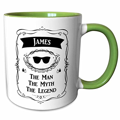 3dRose James - Man Myth Legend - personal name 11oz Two-Tone Green Mug