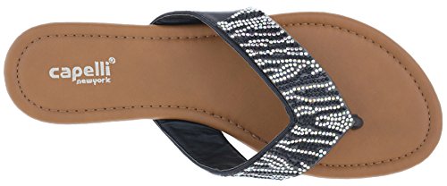 Capelli New York Ladies Rhinestone Trimmed Flips Flops Black 6 #TOP2