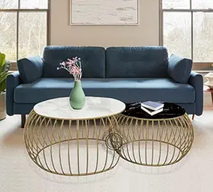 DSH Round Shape Metal Coffee & Tea Table Set of 2 Center Table Nesting Table Set Suitable for Living Room, Bedroom, Hall,Balcony. -(CTABLE-ROUND-2P-WBgold)