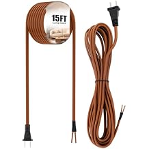 Lamp Cord with End Plug Replacement Electric Lamp Wire 15ft 18/2 SPT-2 Brown Weave Wire Stripped End Ready for Wiring Repair Part for Table Floor Lighting Fixture