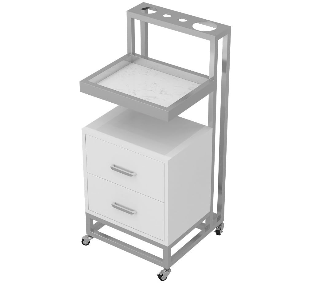 Shswud B Esthetician Cart, Salon Trolley Metal Cart For Eauty Salon Trolley Cart Spa Trolley With 2 Drawers Instrument Tray Nail Cart(B)