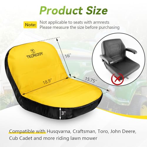 Image of Lawn Mower Seat Cover for John Deere LP92334 Riding Mower, Fits 14 inch - 16'' Seats, Weatherproof 600D Oxford Fabric Tractor Seat Cover, Large