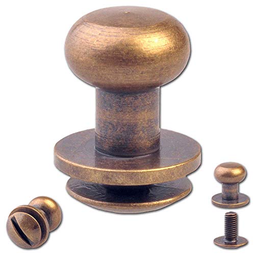 Hoppe & Masztalerz 15 Knopfschraubnieten Patronentaschenverschluss Beiltaschenknöpfe Knopfnieten zum Anschrauben Pilzkopfschrauben 8MM Messing-antik Cover