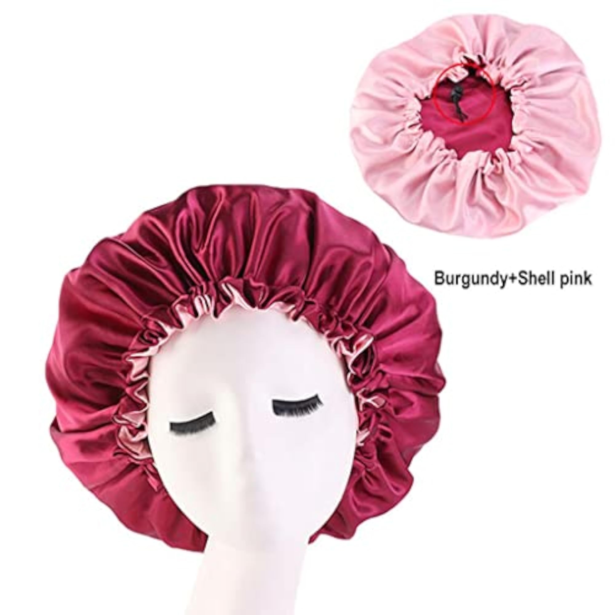 Elastic Satin Night Sleep Cap for Women, Wine Red