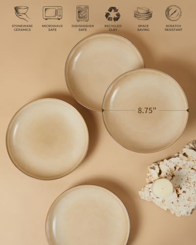 Image of 8.75'' Ceramic Pasta Bowls Set of 4, Salad Bowls Pasta Serving Bowls | 32Oz Versatile Serving Bowls for Pasta, Salad, Fruit & Noodles, Soup Bowls Sets, Stoneware Pasta Plates, Mocha Beige