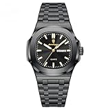 Poedagar Men's Quartz Watches Fashion Square Men Business Classic Clock Waterproof Luminous Date Week Stainless Steel Man Wristwatch (Black Black)