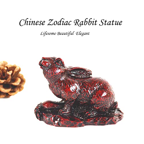 Ilewei 2023 Fengshui Chinese Zodiac Sign Rabbit Statue New Year Easter Bunny Animal Wild Figurines Products Resin Hare Statues Table Art Home Decor Gift (Rabbit, Dark Red) #TOP2