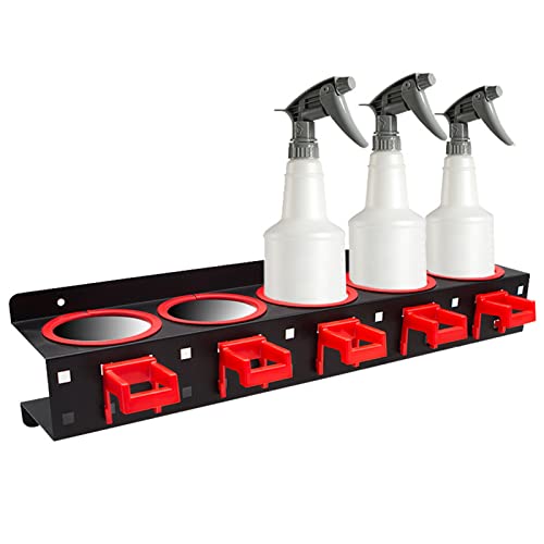 Soporte para botellas de spray de 12 x 12,5 cm, soporte de pared para botellas de spray con 5 ganchos, organizador de botellas para herramientas de detalles de coche