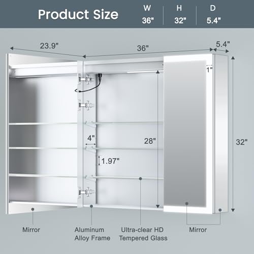 Tifullhome TFGBE100162-6 36X32 Inch Lighted Medicine Cabinet thumb #1