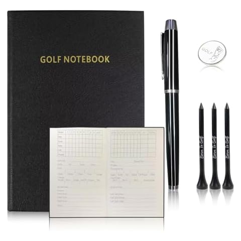 KOFULL Golf Scorecard Book, Gift Box Golf Journal Notebook Set with Pen & Ball Marker & Golf Tees, 4.33*6.49 IN 200 Pages Pocket Golf Score Book Golf Log Book Golf Notebook, Golf Gifts for Men Golfers Cover