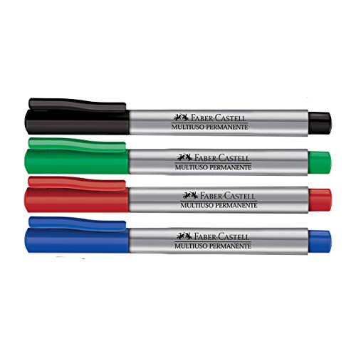 Marcador Permanente, Faber-Castell, MULTI/ES2ZF, 1.0mm, 4 Unidades, Azul/Preto/Vermelho/Verde