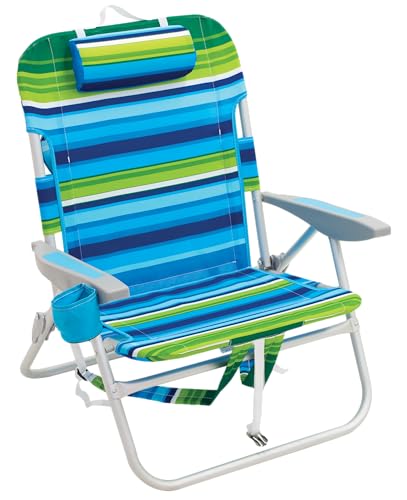 Image of Rio Beach 2-Pack Wide Big Boy 4-Position Backpack Beach Chair with Pillow, Arms, and Storage Pouch, Lightweight Outdoor Portable Camping Chair with Carry Straps, Supports up to 300 lbs., Blue /Red
