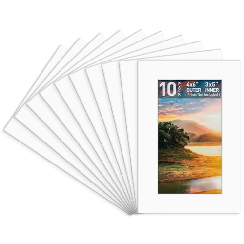 Golden State Art, 10 Pack 4x6 White Picture Mat for 3x5 Photos
