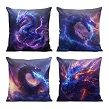 YXDBLP Dragon Pillow Covers 18x18 Inch Set of 4 Fantasy Electric Cosmic Decorative Throw Pillow Case Cushion Case for Sofa Couch Outdoor Decor
