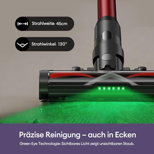 Ultenic Akku Staubsauger 55000Pa/600W/80Min, 1,6L Staubsauger Kabellos mit Multi-Zyklon-Filtration, Touchscreen, Anti-Tangle-Bürste, Wandladestation, Selbststehend，für Tierhaare/Teppiche/Hartböden,Rot 6